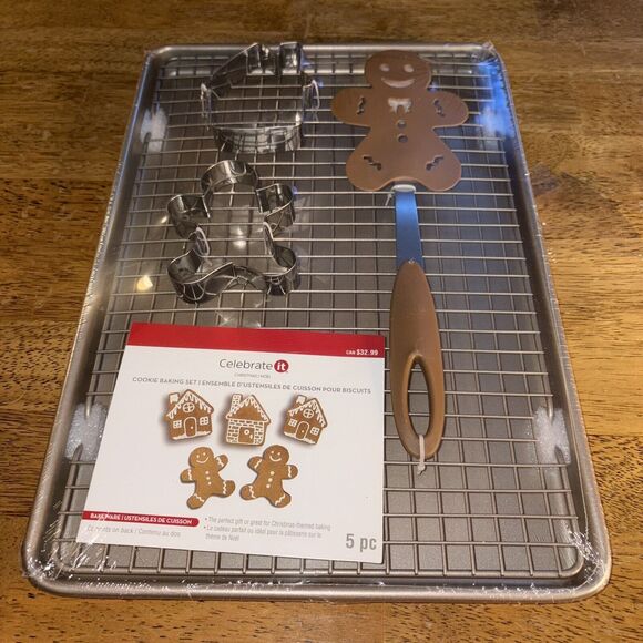 Celebrate It Gingerbread House Cookie Sheet Baking Set Cookie Cutters NEW - Picture 1 of 3